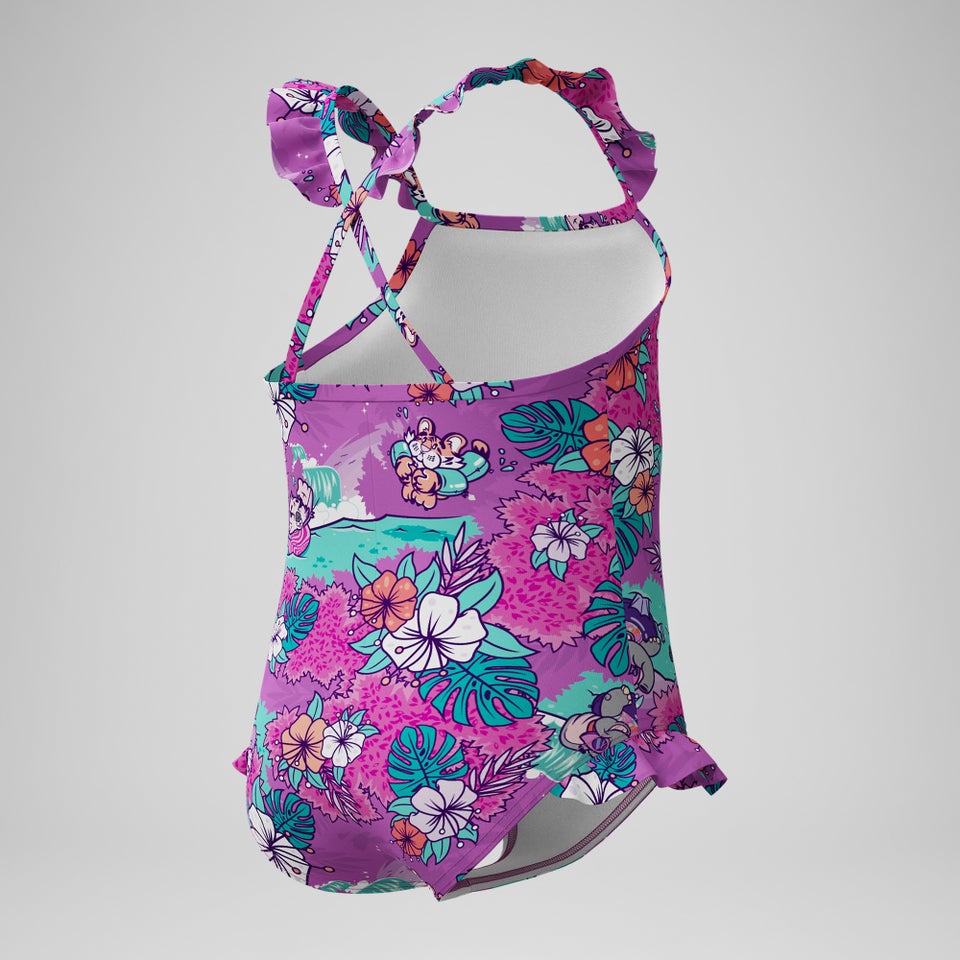 Infant Girls Learn to Swim Printed Frill Thinstrap One Piece Pink/Green