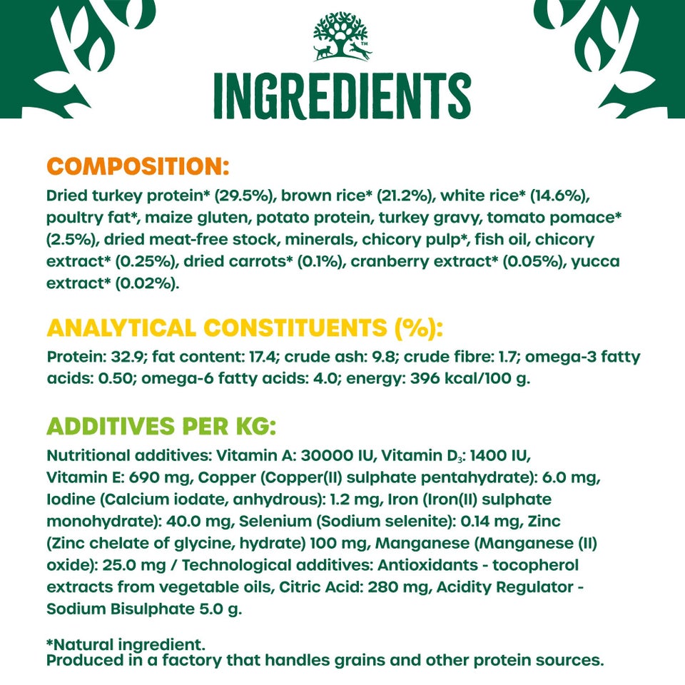 Adult Turkey & Rice Dry Cat Food 1.5kg