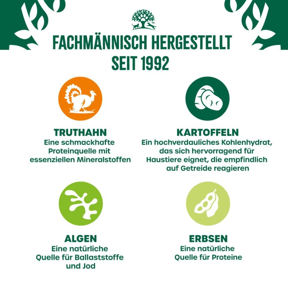 Adult Hund Nass ohne Getreide Truthahn mit Gemüse in Pastete - 400g Dose