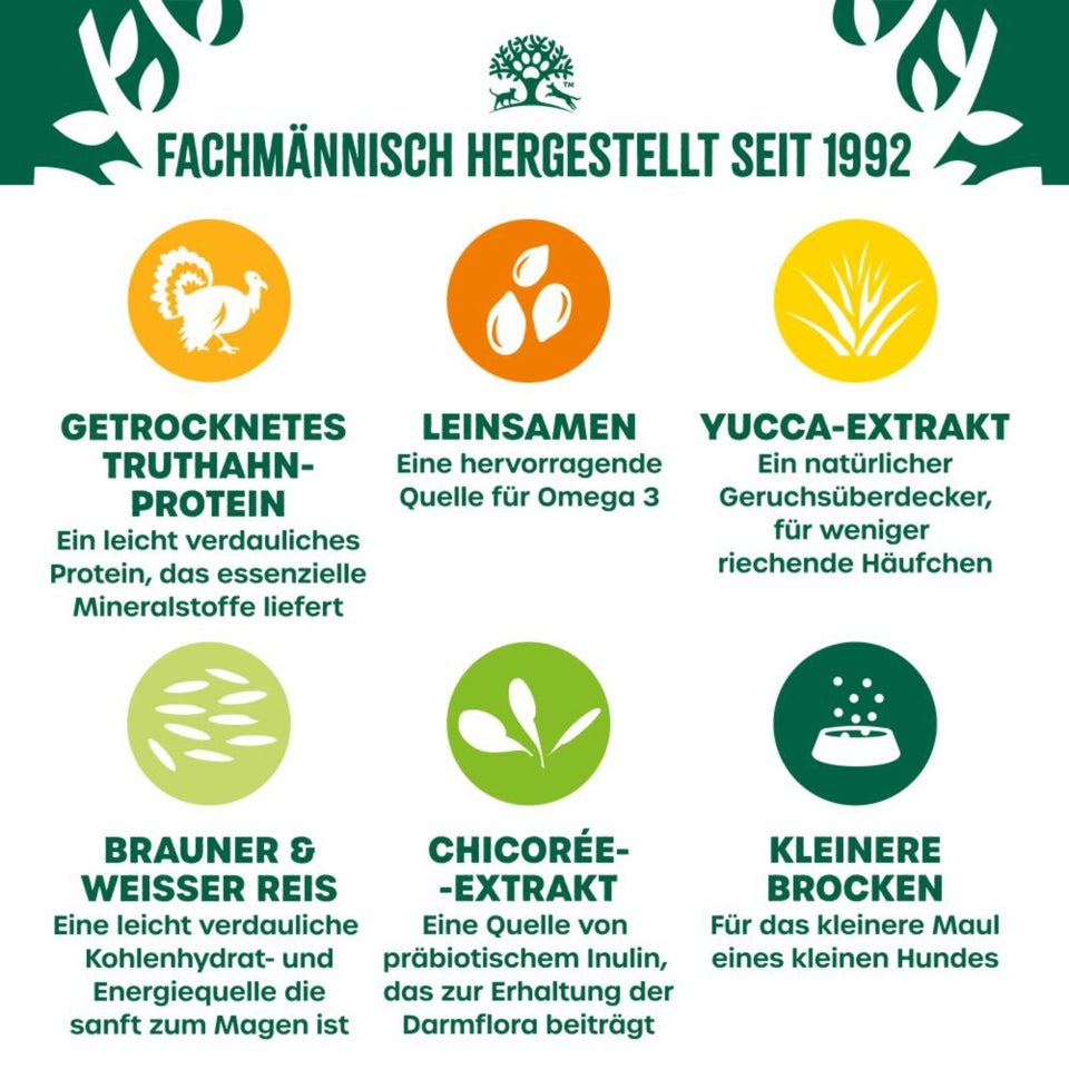 Adult Hund Trocken reich an Truthahn & Reis für kleine Hunde 1,5kg