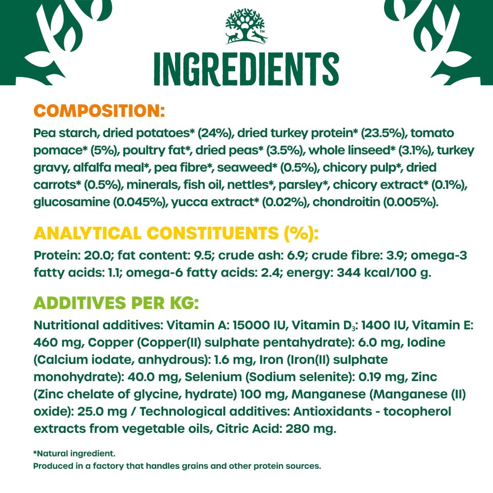 Adult Turkey & Veg Grain Free Dry Dog Food 1.5kg