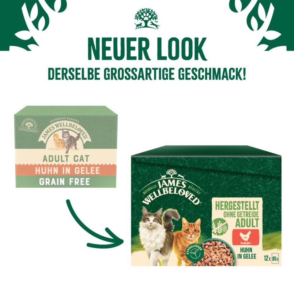 Adult Katzennassfutter ohne Getreide Huhn in Gelee - 12x85g Portionsbeutel