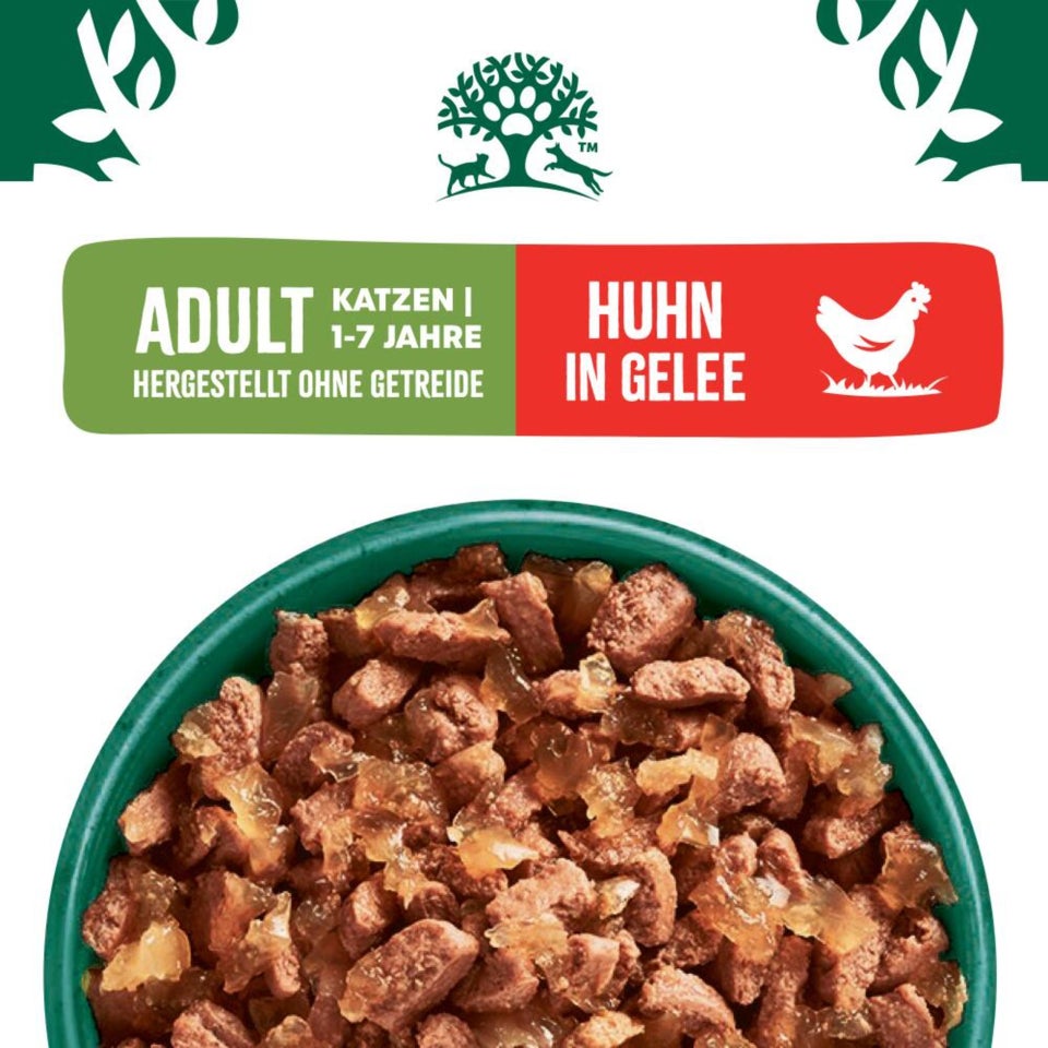 Adult Katzennassfutter ohne Getreide Huhn in Gelee - 12x85g Portionsbeutel