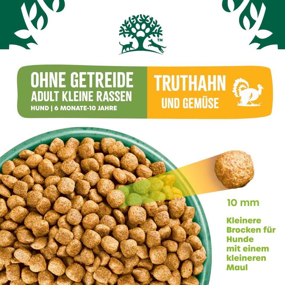 Adult Hundetrockenfutter ohne Getreide Truthahn & Gemüse für kleine Hunde 1,5kg