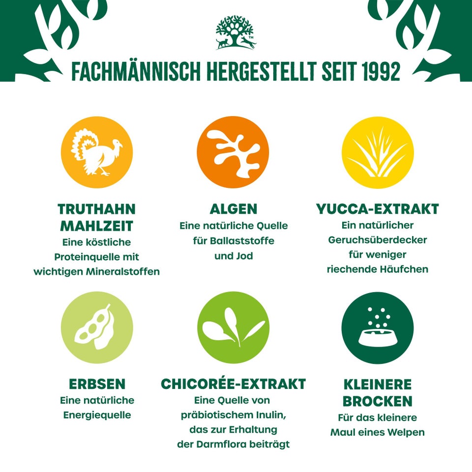 Welpe/Junior Hundetrockenfutter ohne Getreide Truthahn & Gemüse 1,5kg