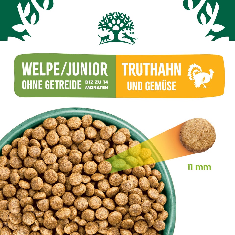 Welpe/Junior Hundetrockenfutter ohne Getreide Truthahn & Gemüse 1,5kg