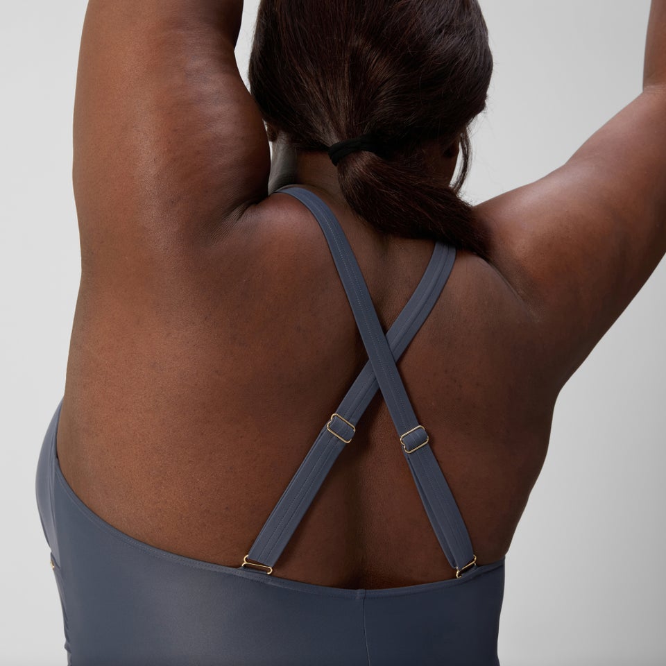 Women's Plus Size Shaping V Neck Swimsuit Grey