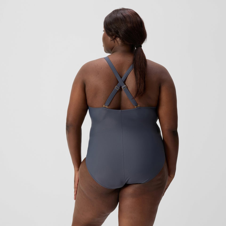 Maillot de bain Femme galbant à col V grande taille gris