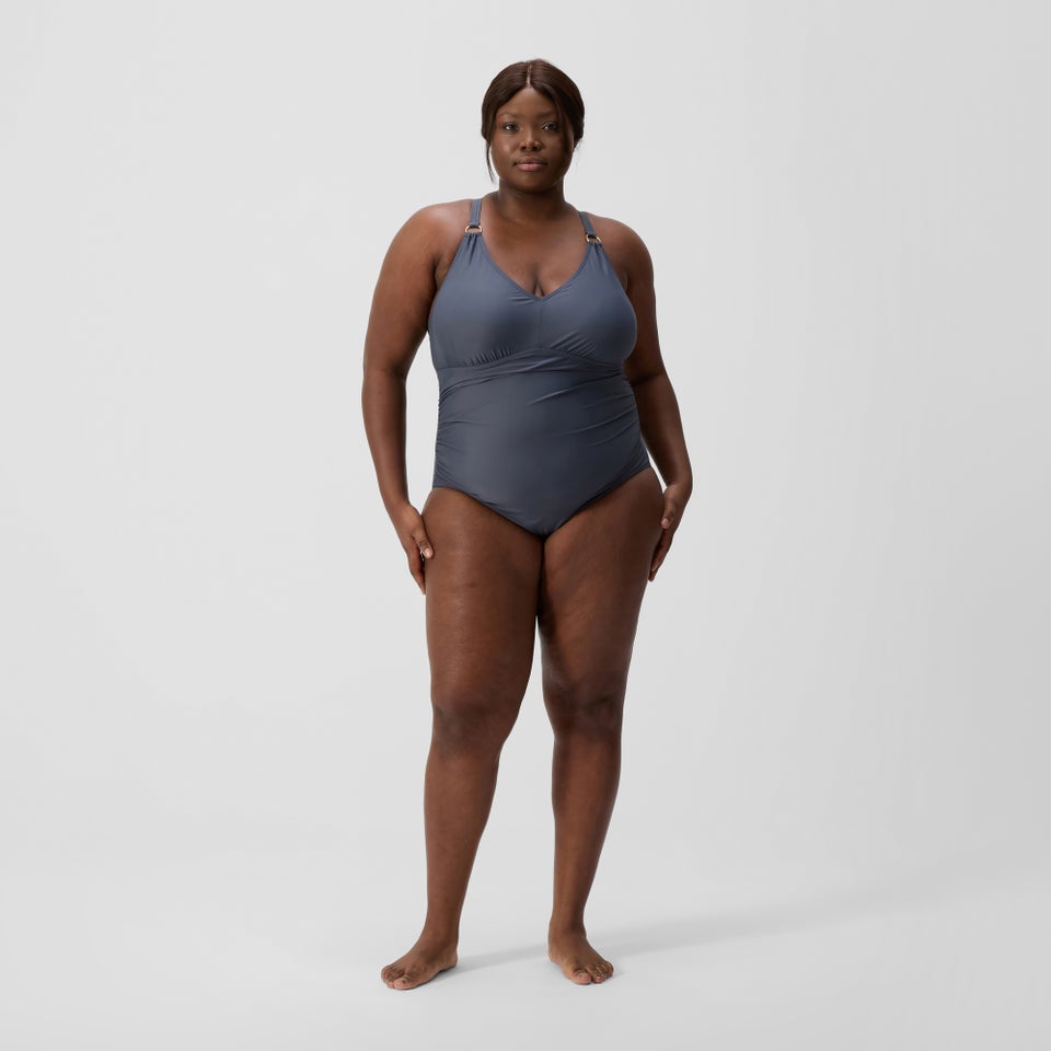 Women's Plus Size Shaping V Neck Swimsuit Grey