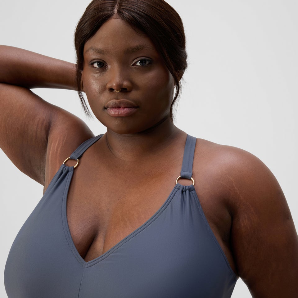 Women's Plus Size Shaping V Neck Swimsuit Grey