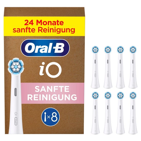 Oral-B iO Sanfte Reinigung, Original Aufsteckbürsten, geeignet für empfindliches Zahnfleisch, Weiß, 8 Stück