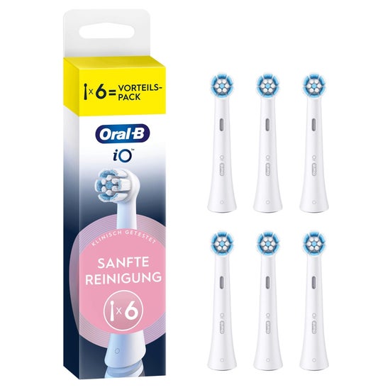 Oral-B iO Sanfte Reinigung, Original Aufsteckbürsten, geeignet für empfindliches Zahnfleisch, Weiß, 6 Stück