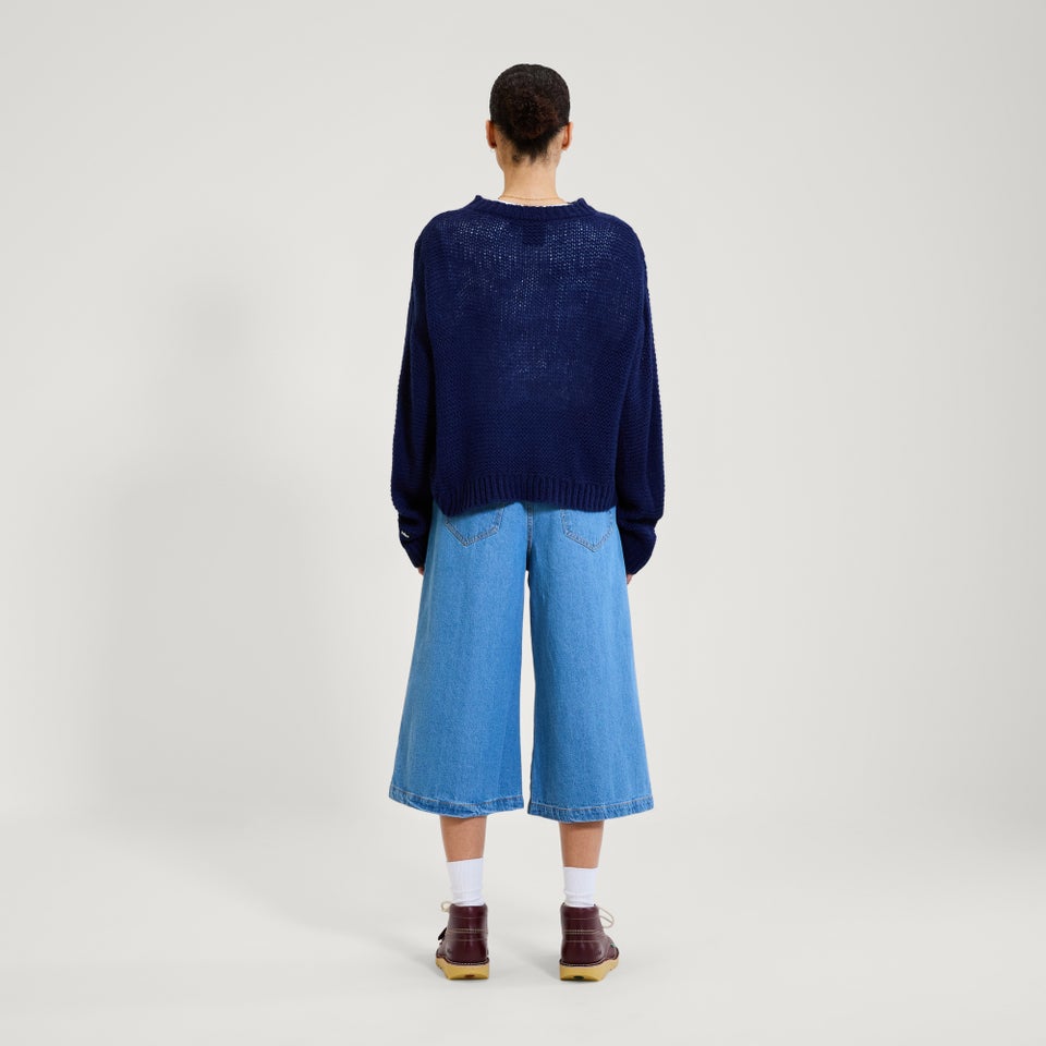 Adult Womens Kickers Boat Neck Wide Sleeve Knit Navy