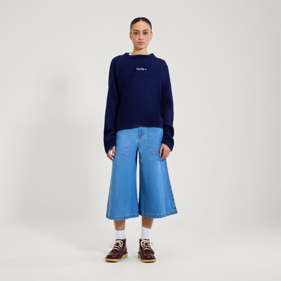 Adult Womens Kickers Boat Neck Wide Sleeve Knit Navy