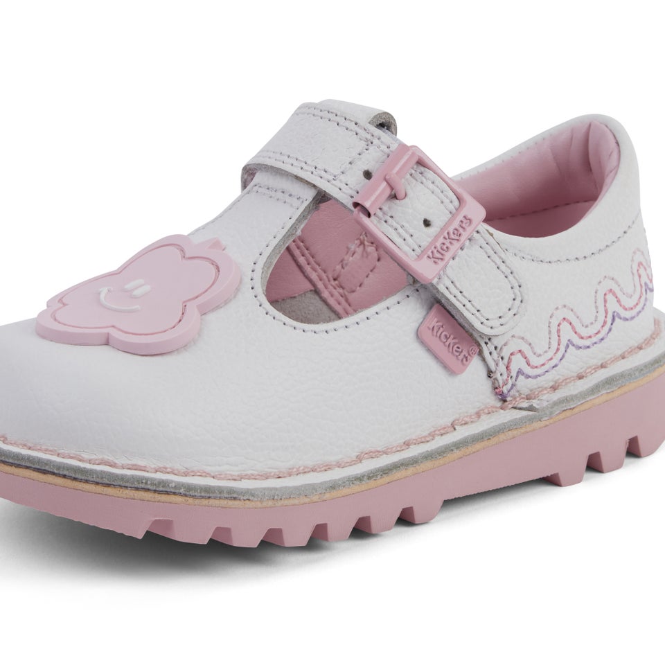 Infant Girl's T-Bar Wave Leather White