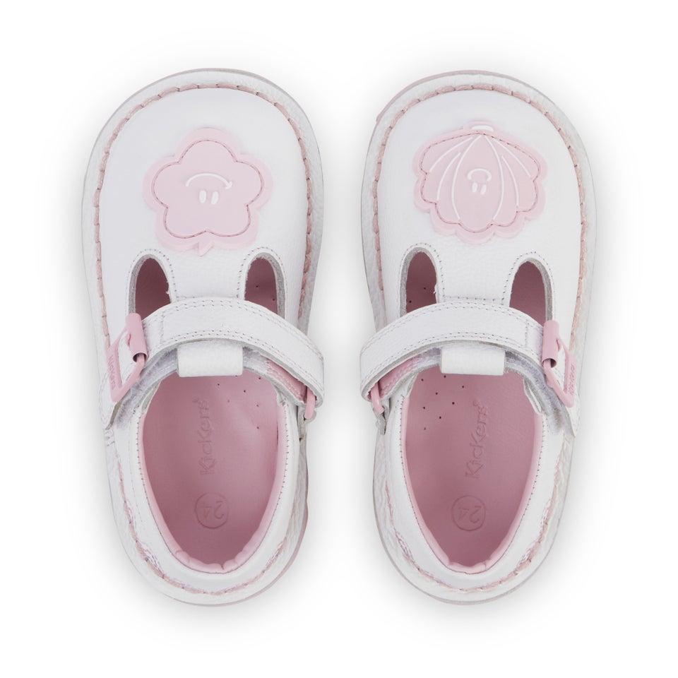 Infant Girl's T-Bar Wave Leather White