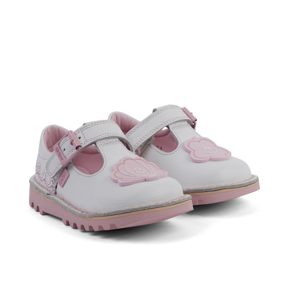 Infant Girl's T-Bar Wave Leather White