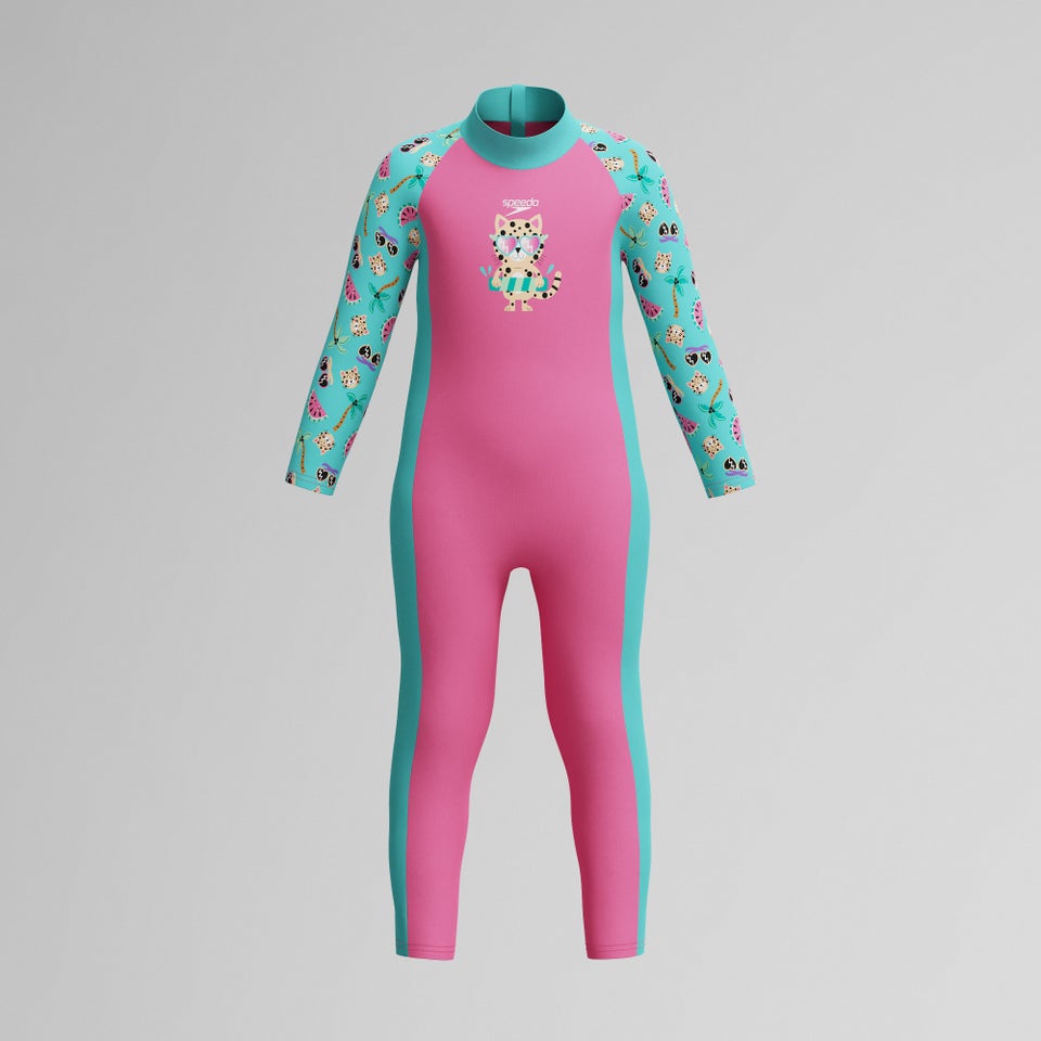 Infant Girls Learn to Swim Sun Protection All-In-One Suit Pink/Green