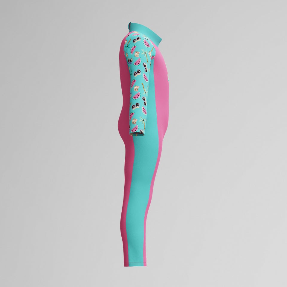 Infant Girls Learn to Swim Sun Protection All-In-One Suit Pink/Green