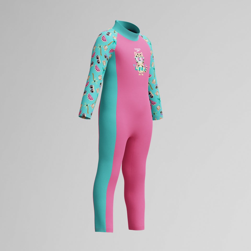 Infant Girls Learn to Swim Sun Protection All-In-One Suit Pink/Green