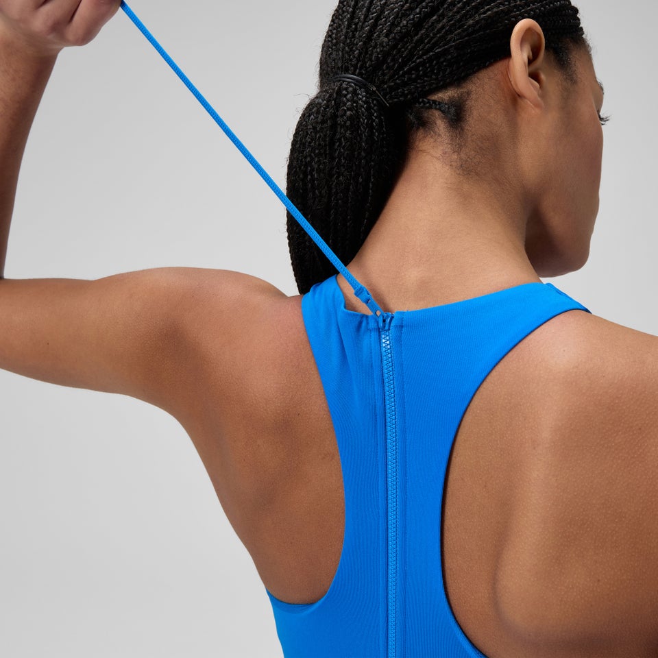 Women's Racerback Zip Swimsuit Blue