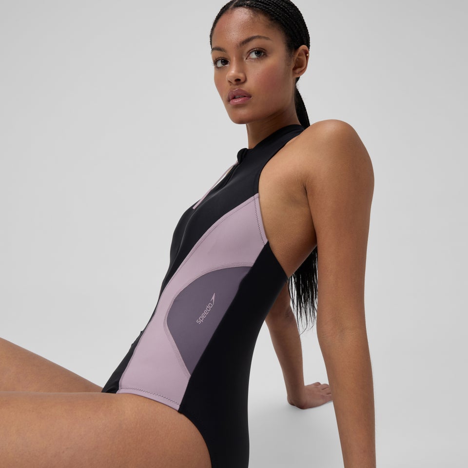 Damen Colourblock Badeanzug Schwarz/Dunkelgrau