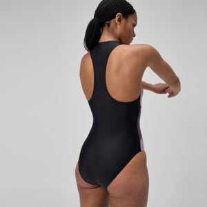 Monopièce noir/gris foncé à blocs de couleurs pour femmes