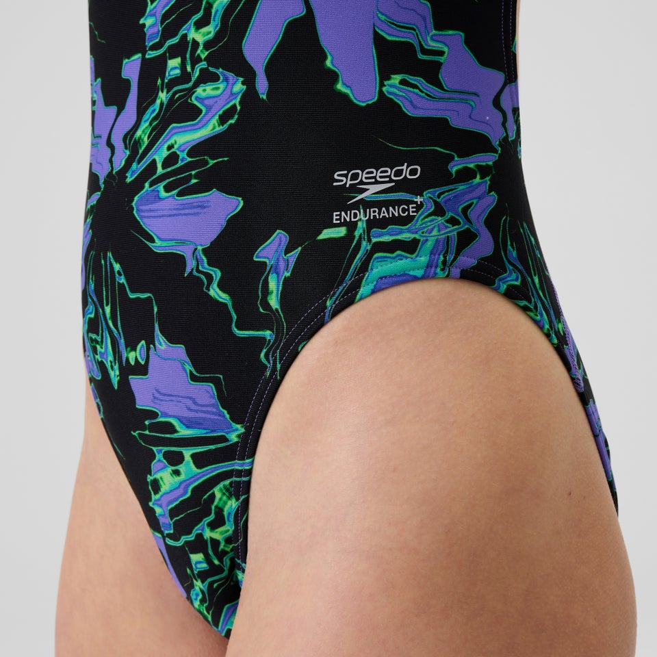 Women's Club Training Printed Leaderback Swimsuit Black/Purple