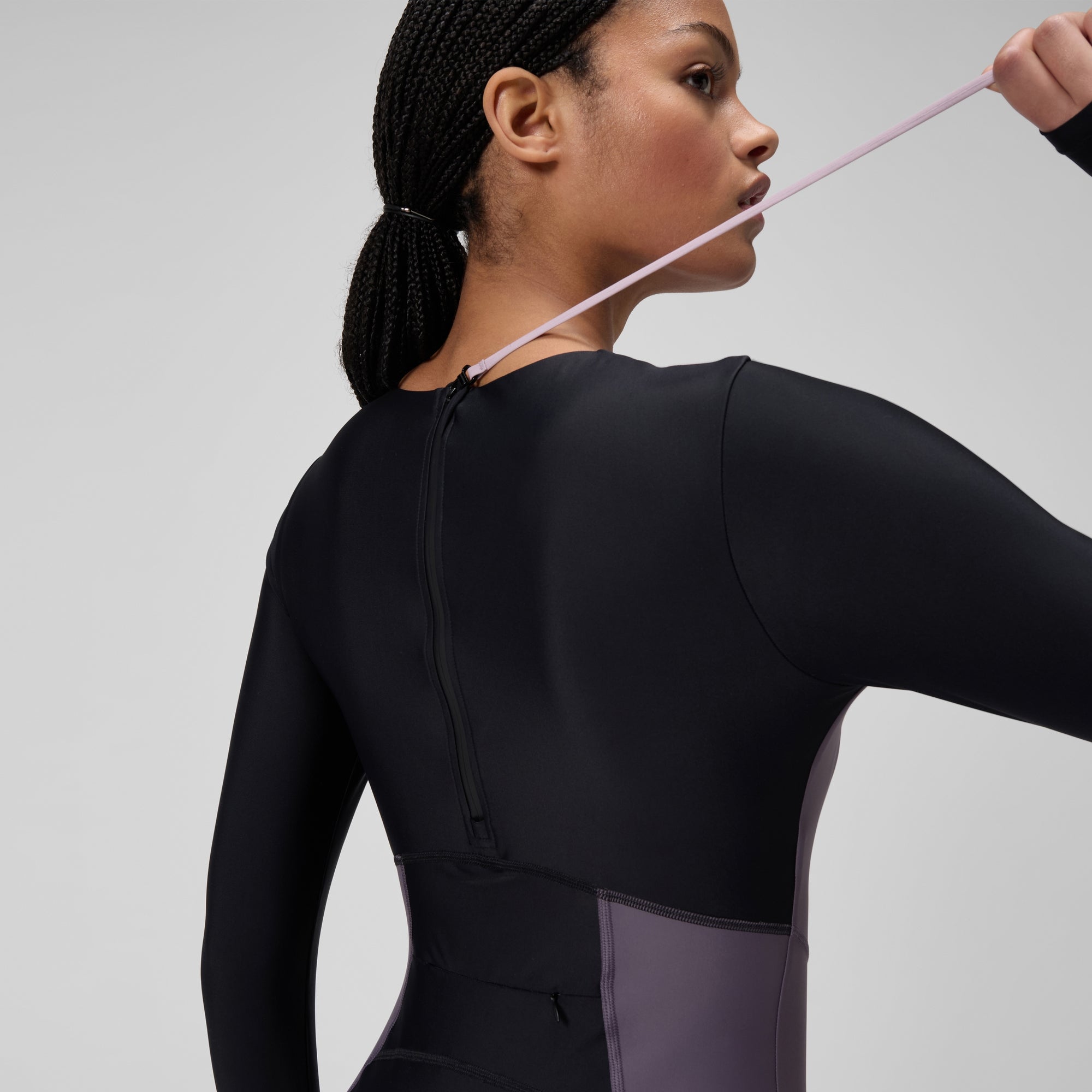 Women's Long Sleeve Zip Back One Piece Black/Dark Gray