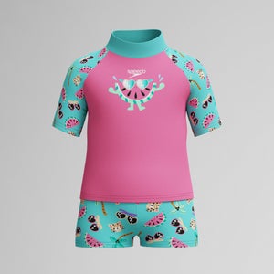 Kleinkinder Mädchen Learn to Swim Kurzarm-Badeanzug Pink/Grün