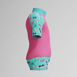 Ensemble rashguard Bébé Fille Learn to Swim à manches courtes rose/vert