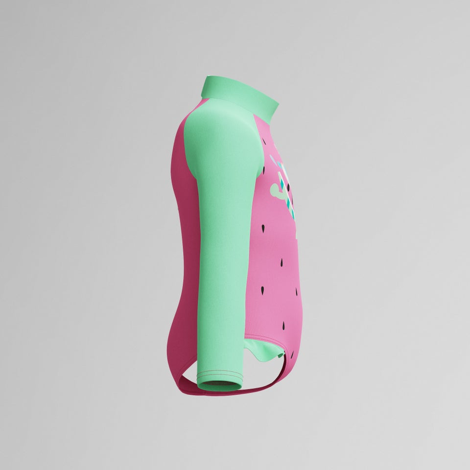 Infant Girls Learn to Swim Long Sleeve Frill One Piece Pink/Green