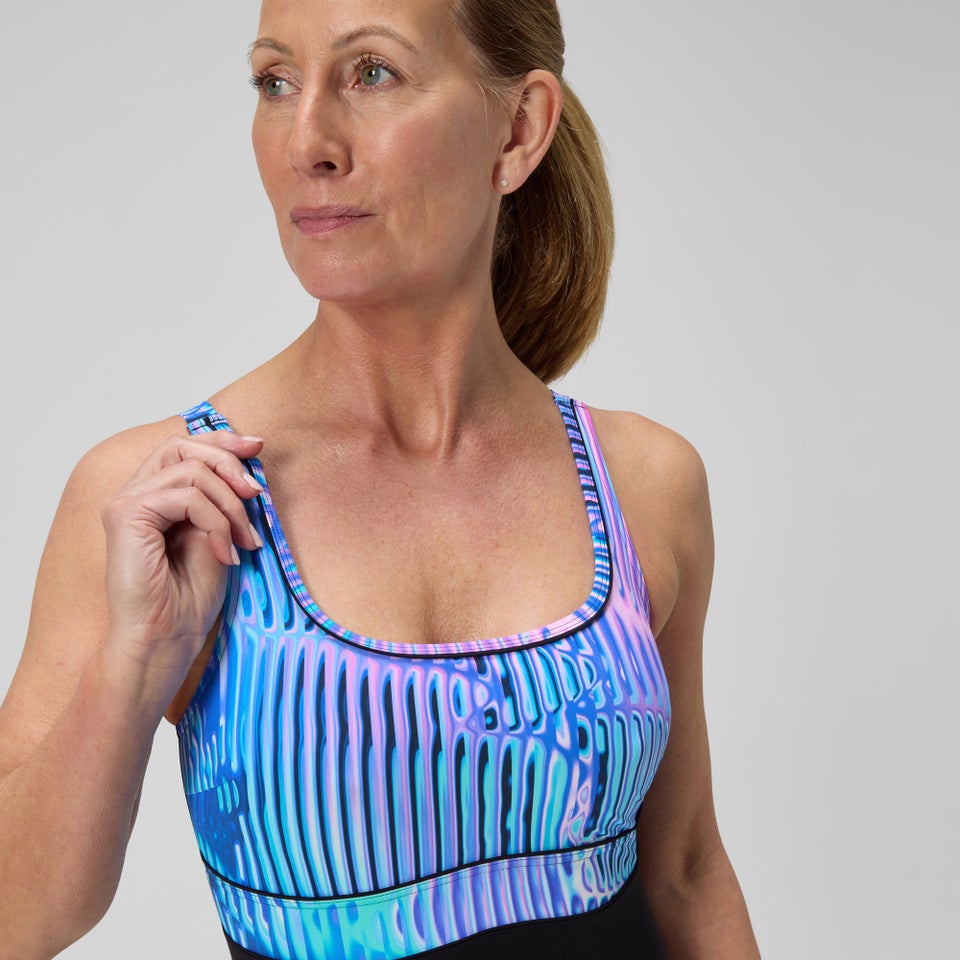 Women's Shaping Printed Contour Eclipse Swimsuit Black/Purple