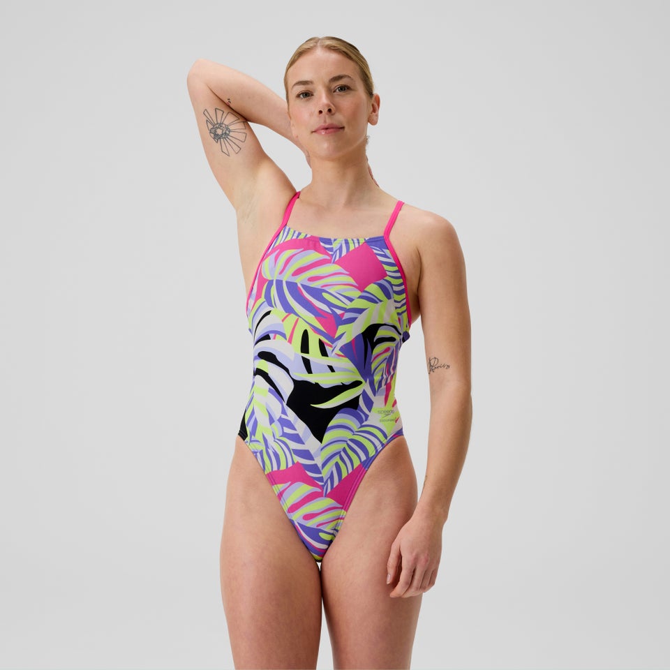Maillot de bain Femme Club Training Tie Back imprimé violet/rose