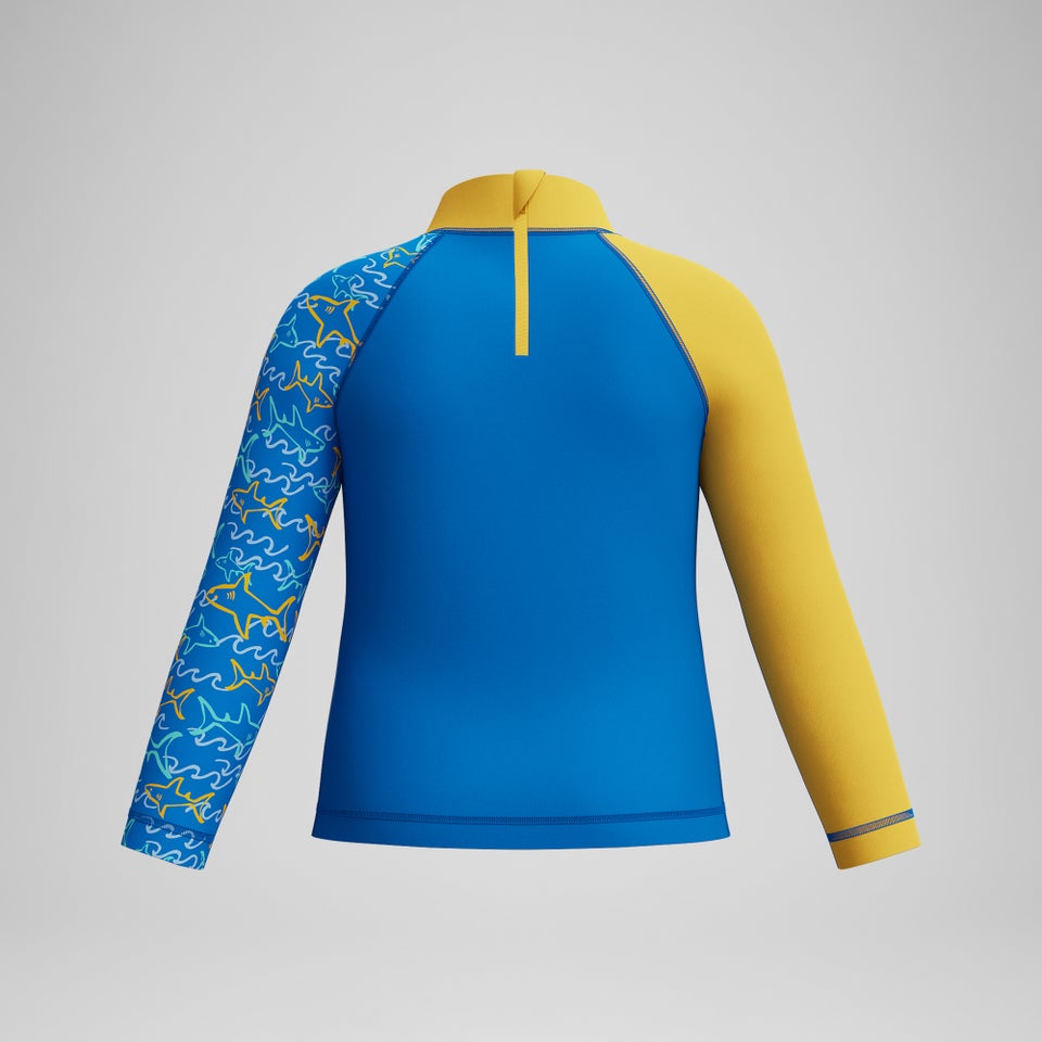 Kleinkinder Jungen Learn to Swim Langarm-Rashguard Blau/Gelb