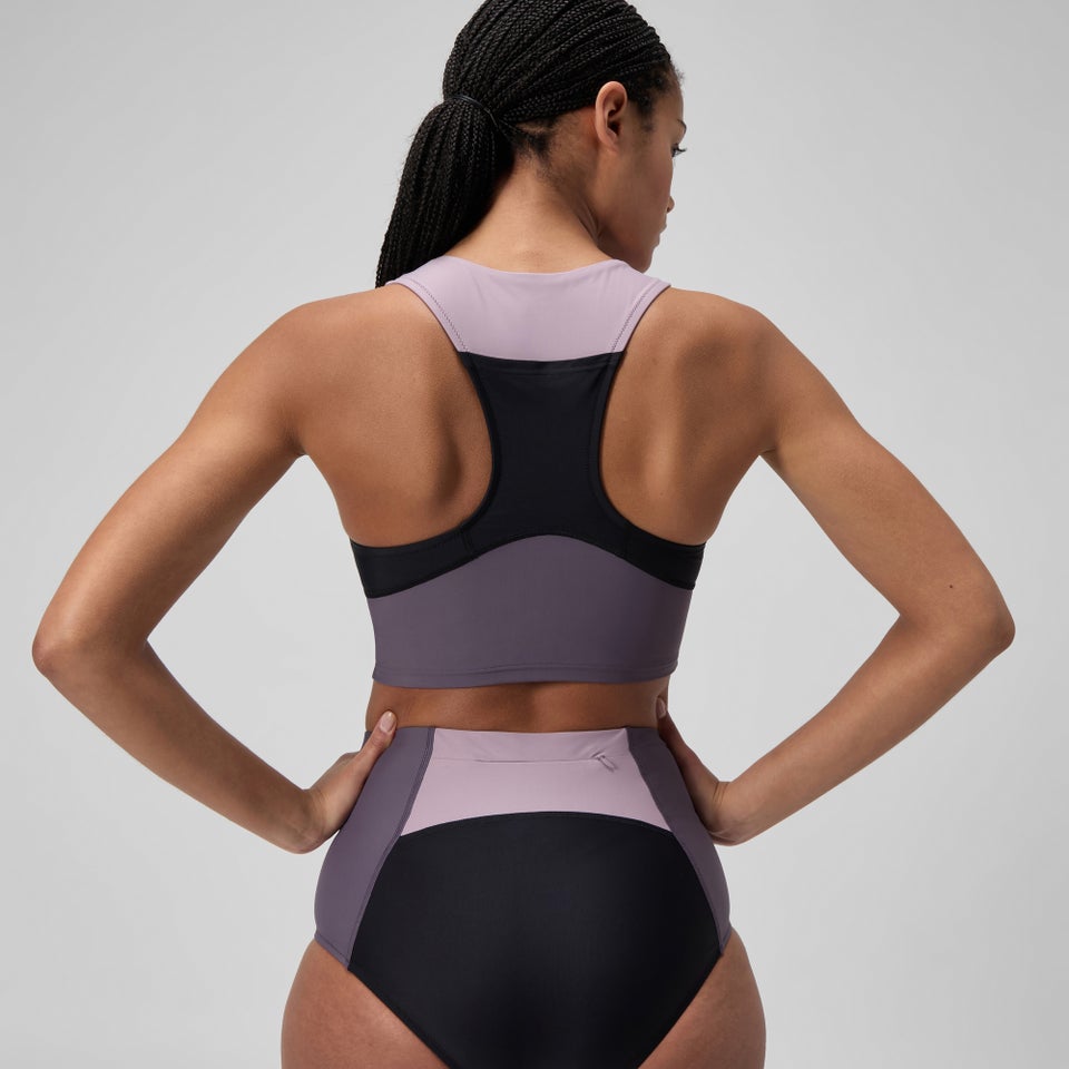 Women's Colorblock Racerback Crop Top Black/Dark Gray