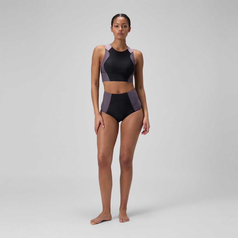 Women's Colorblock Racerback Crop Top Black/Dark Gray