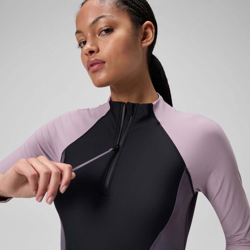 Maillot dermoprotecteur à manches longues gris/noir pour femmes
