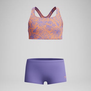 Mädchen Boyleg Bikini mit Allover-Print Violett/Gelb