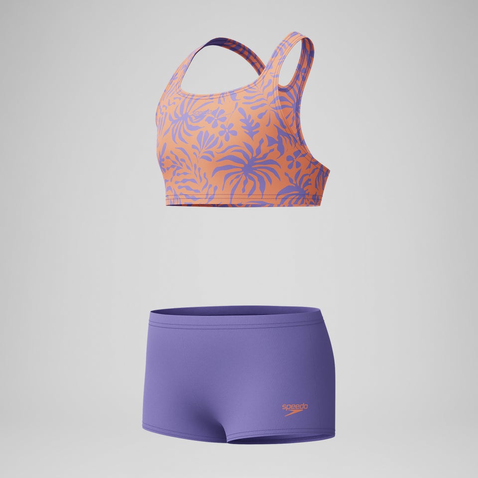 Mädchen Boyleg Bikini mit Allover-Print Violett/Gelb