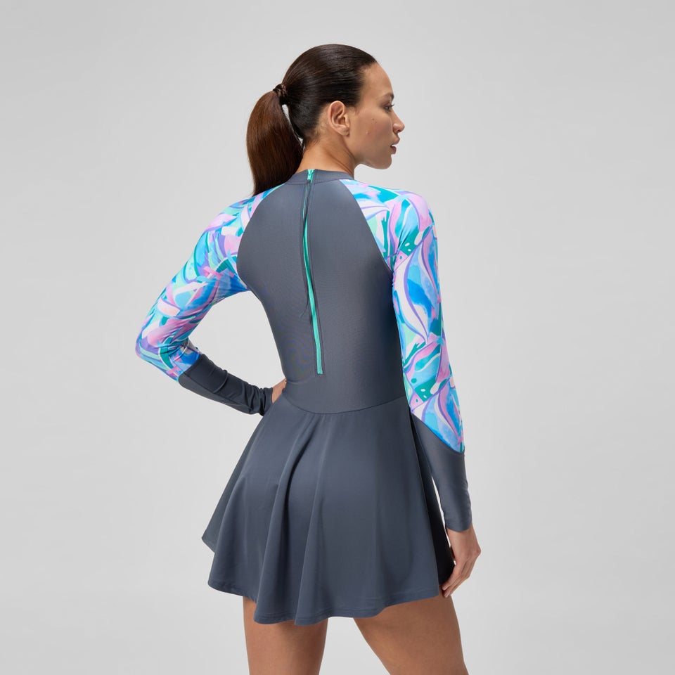 Damen Langarm-Badekleid Grau/Grün