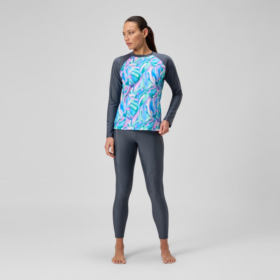 Damen Langarm-Badeshirt mit Print Grau/Grün