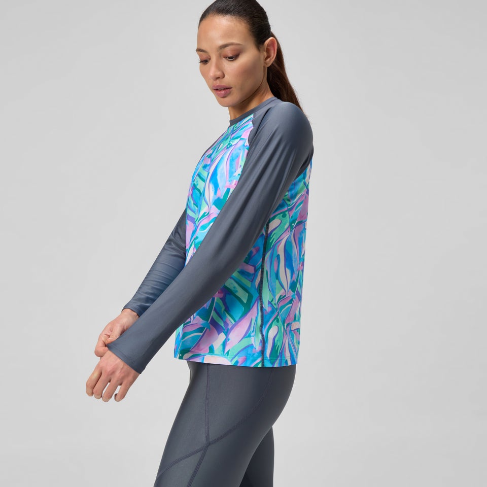 Damen Langarm-Badeshirt mit Print Grau/Grün
