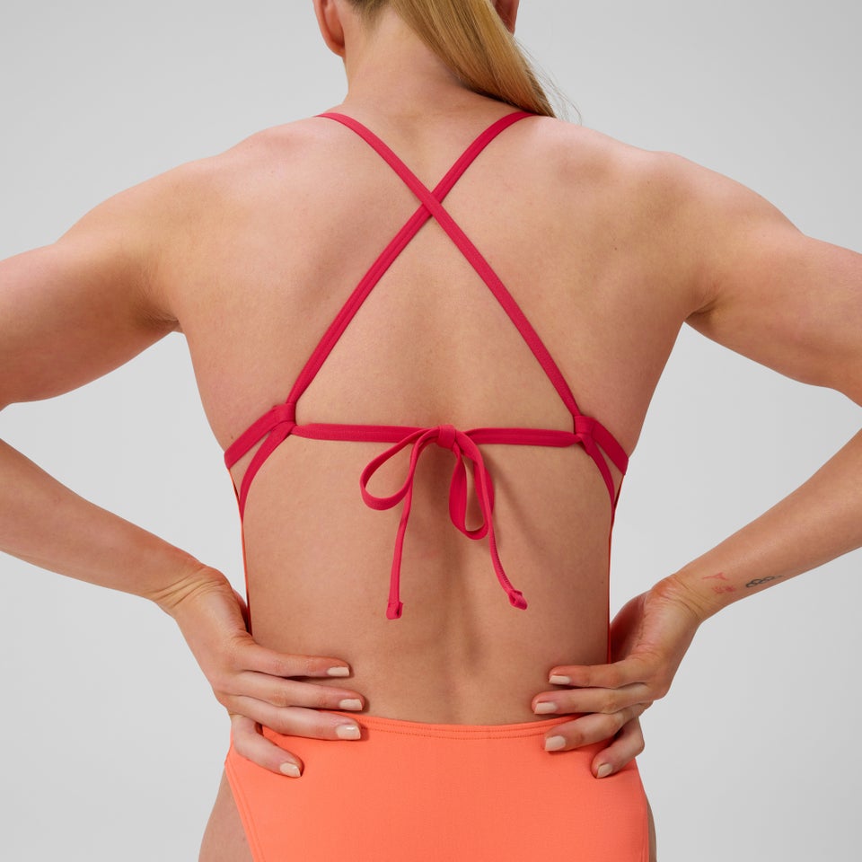 Women's Club Training Solid Tie Back Swimsuit Orange