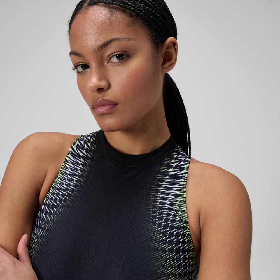 Maillot de bain Femme Hydrasuit imprimé noir/vert