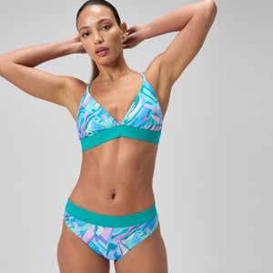 Women's Printed Banded Triangle Bikini Set Green/Pink - 30