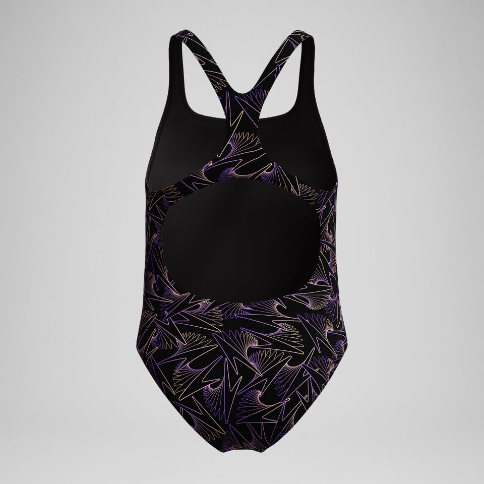 Girls Hyperboom Medalist Allover Print Swimsuit Black/Peach