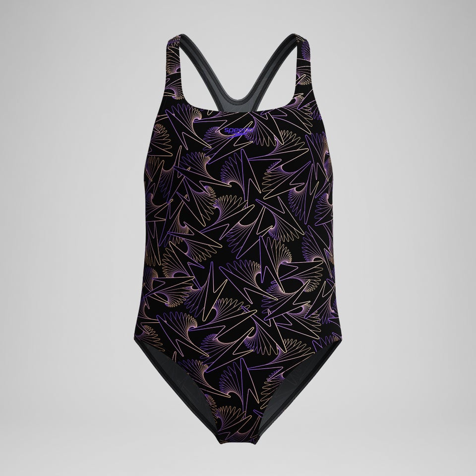 Girls Hyperboom Medalist Allover Print Swimsuit Black/Peach