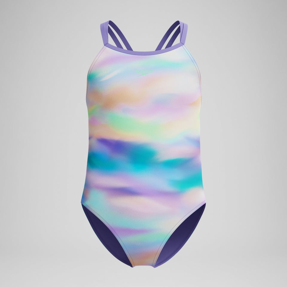 Girls Printed Twinstrap Swimsuit Purple/Green/Orange