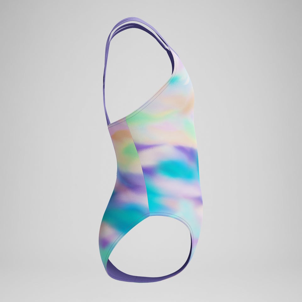 Girls Printed Twinstrap Swimsuit Purple/Green/Orange